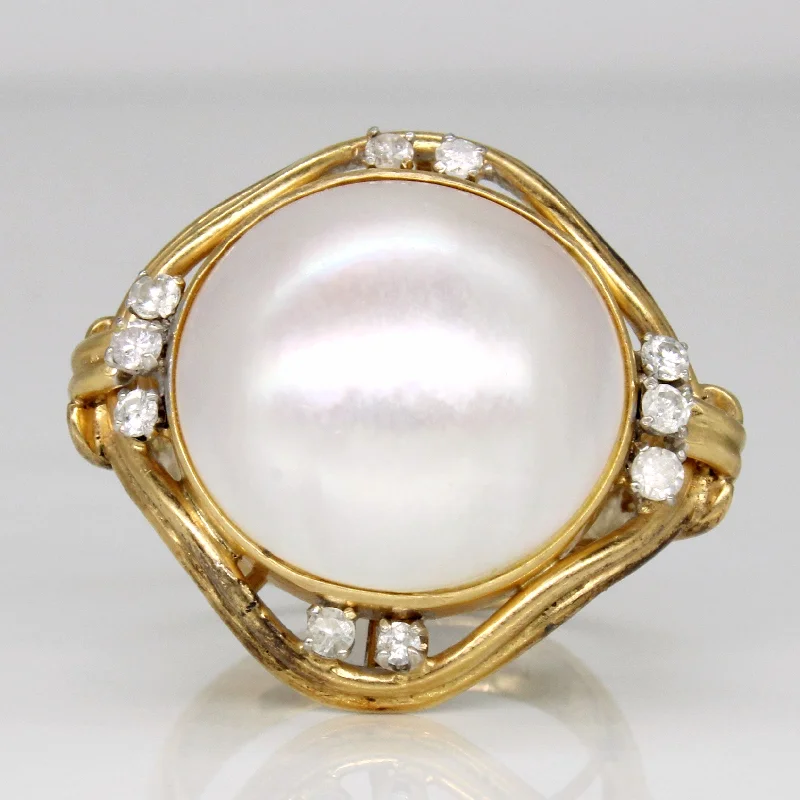 chunky rings for women -Mabe Pearl & Diamond Cocktail Ring | 0.30ctw | SZ 6.75 |