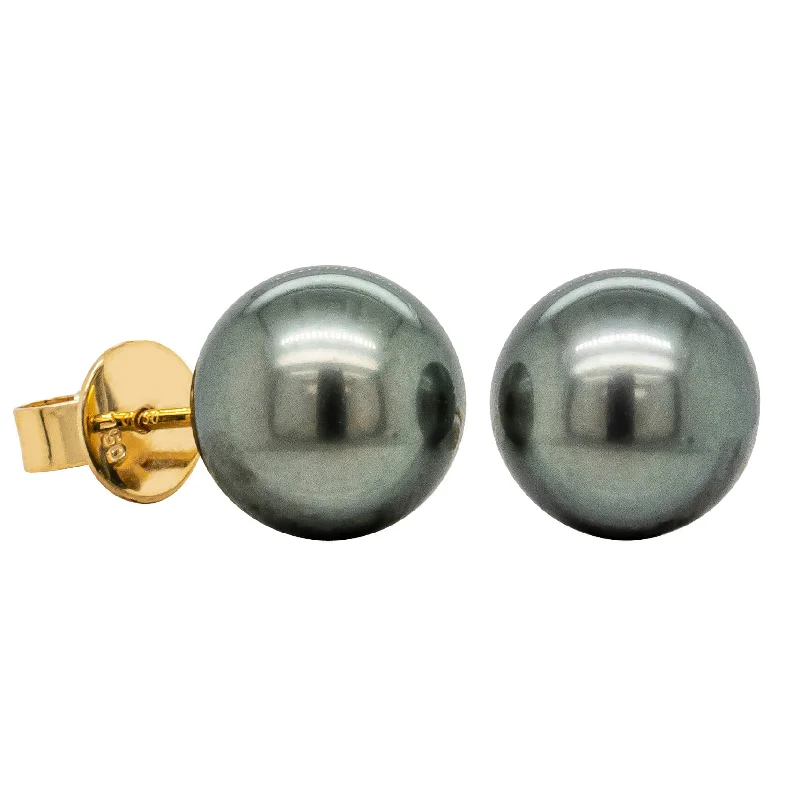 women’s ear cuff earrings -18ct Yellow Gold Tahitian Black Pearl Stud Earrings