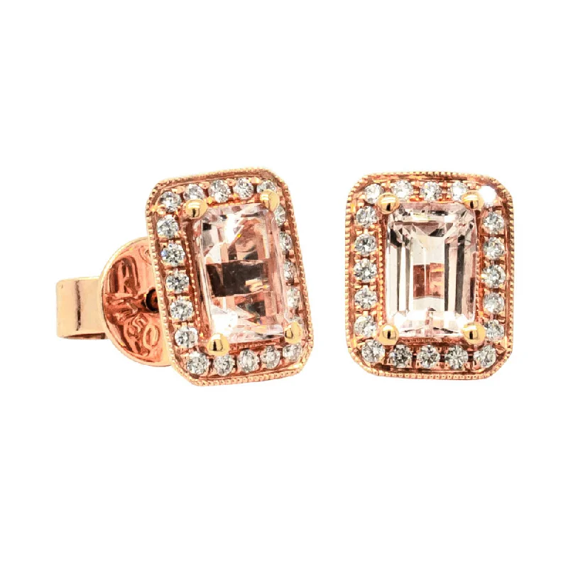 trendy stud earrings for women -18ct Rose Gold 1.33ct Morganite & Diamond Empire Stud Earrings