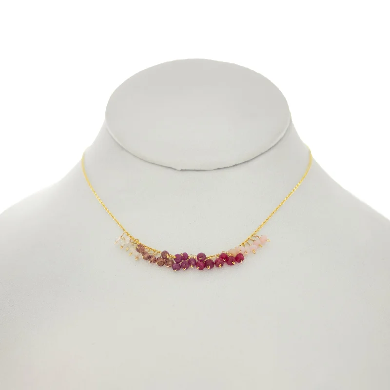 trendy choker necklaces for women -Rose Pompadour - Rubies, Fuschia Quartz, Pink Topaz, Pink Tourmaline, Rose Quartz Rondelles Dangle Necklace