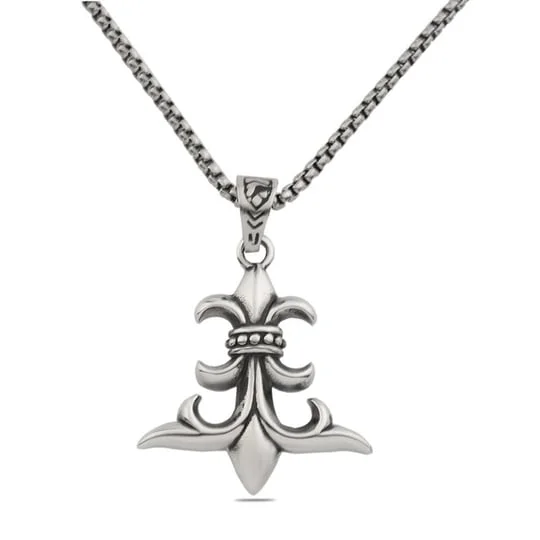 women’s crystal charm necklaces -Stainless Steel Fleur de Lis Pendant Necklace