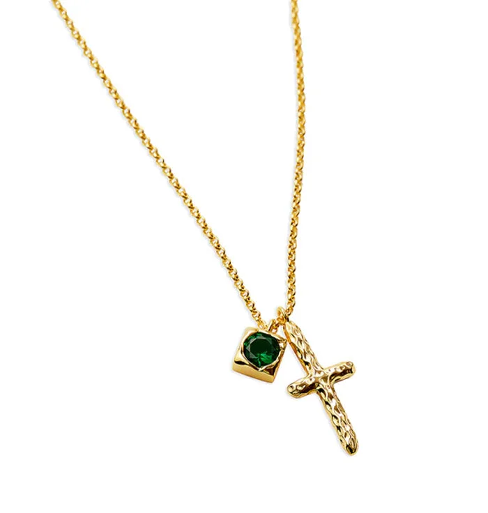 geometric necklaces for women -THE MULTICOLOR EMERALD BEZEL CROSS