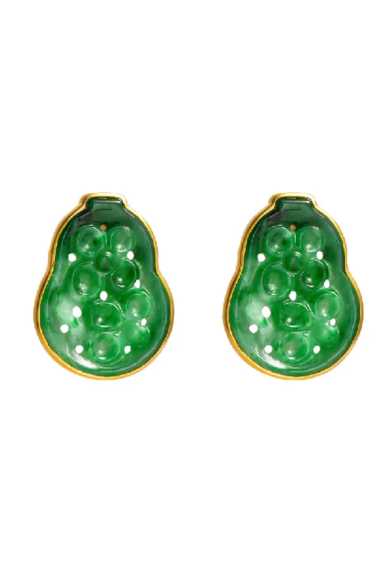 pearl earrings for women -TOMEI Engraved Hulu Jade Earrings, Yellow Gold 750