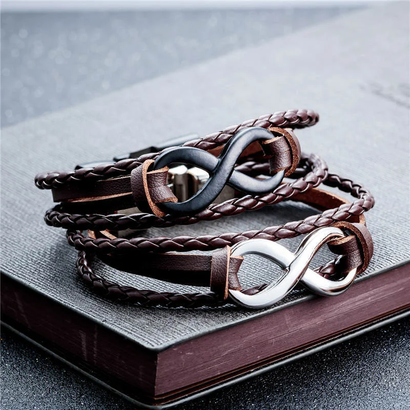 infinity bangle bracelets -Genuine Leather Infinity Bracelet