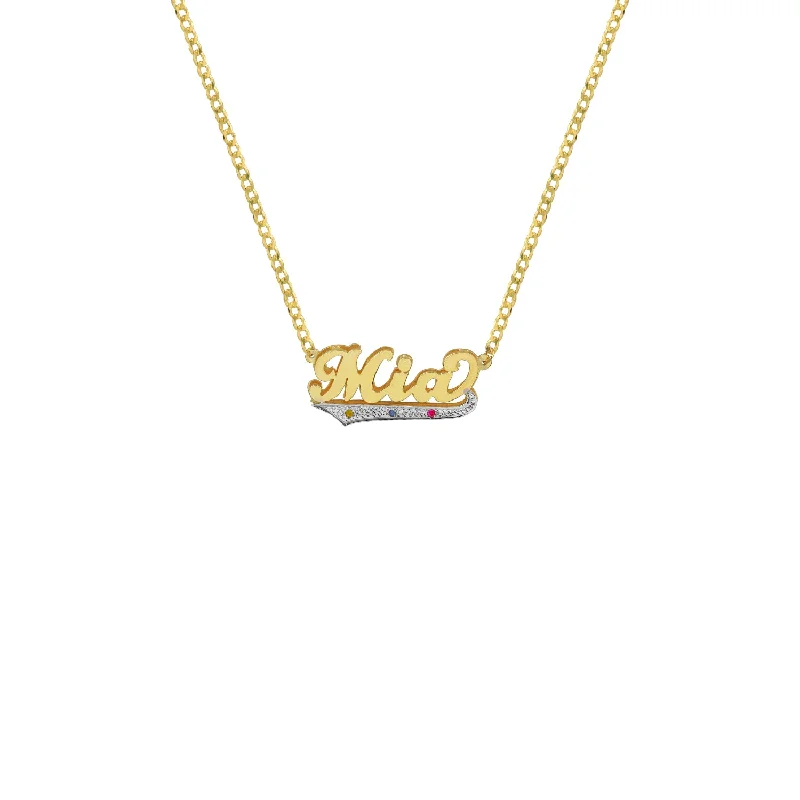 classic diamond necklaces for women -THE THREE STONE SCRIPT DOUBLE PLATE NAMEPLATE NECKLACE