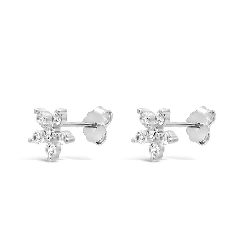 gemstone stud earrings -SIMPLE FLOWER SHAPED STUD SILVER EARRING