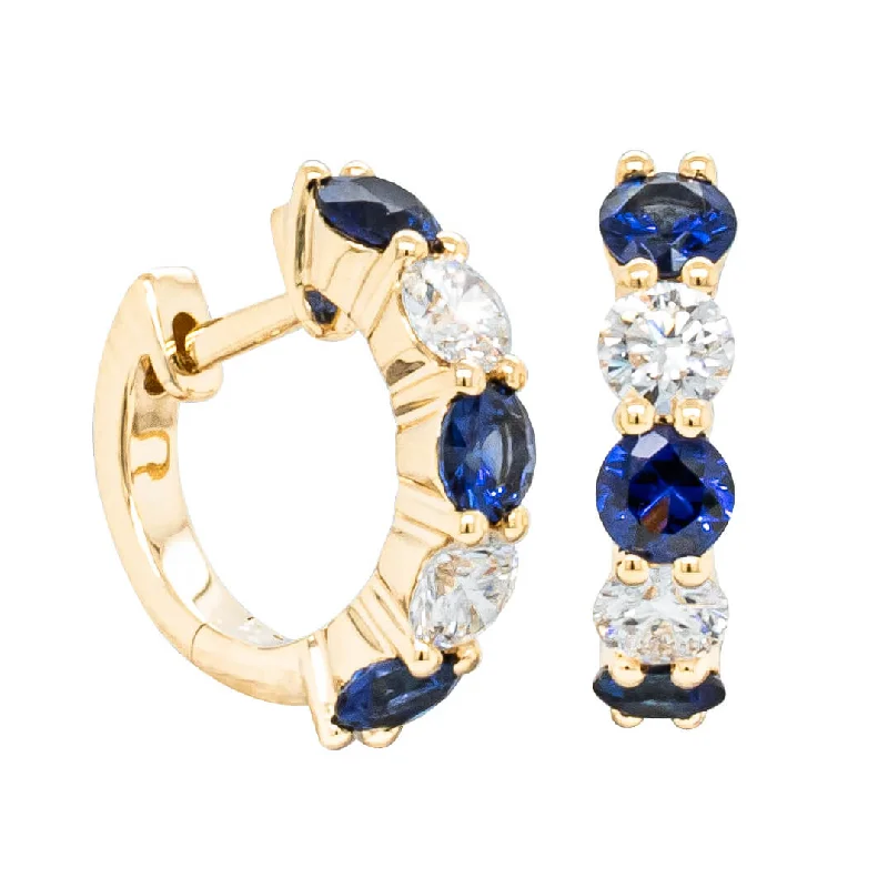 crystal earrings for women -18ct Yellow Gold Sapphire & Diamond Panorama Hoop Earrings