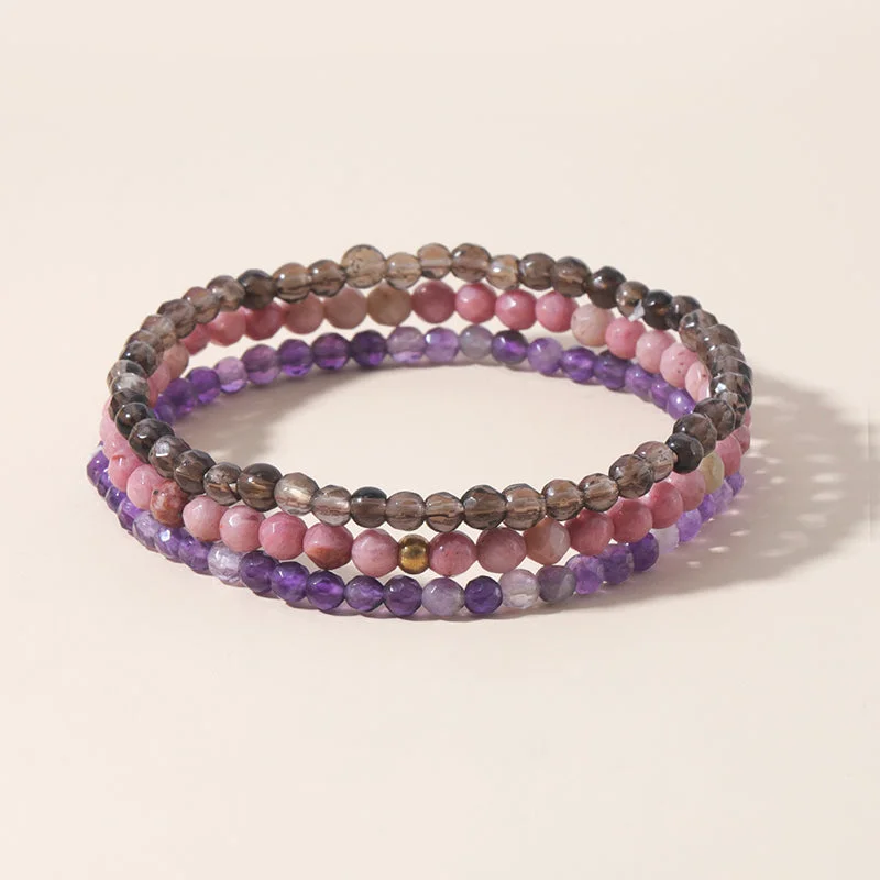 sterling silver bracelets for women -Triple Rhodonite Stone Bracelet Set