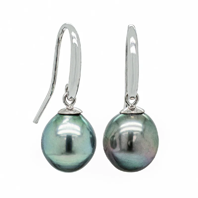 fashionable drop earrings -9ct White Gold Tahitian Black Pearl Drop Earrings