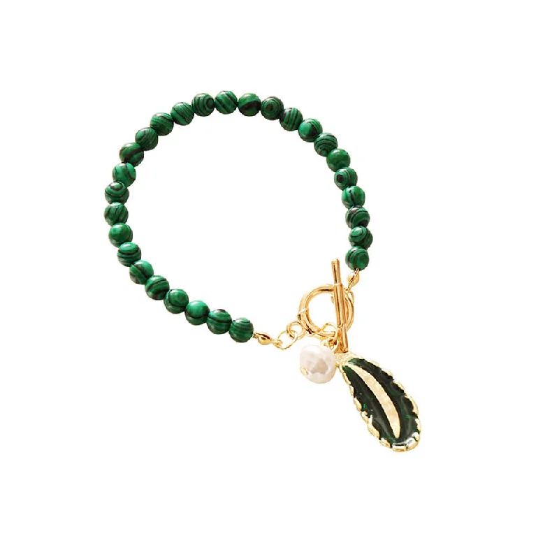 luxury gold bangles for women -Spirit Of Nature Malachite Pearl Bracelet