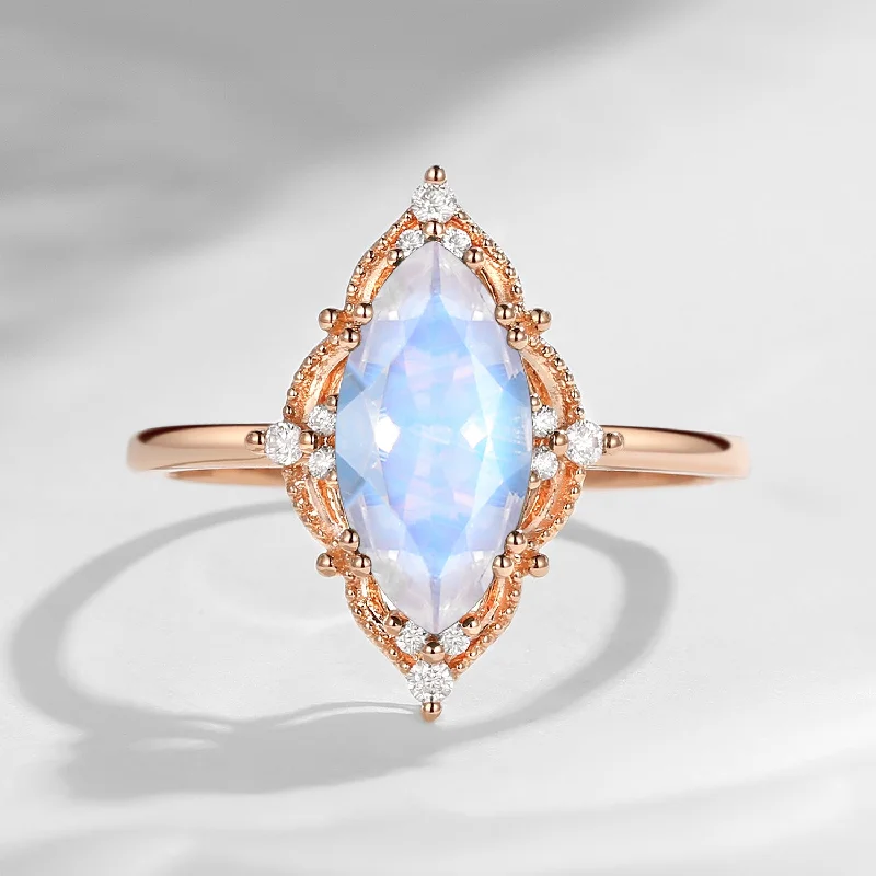 simple diamond engagement rings -2.5ct 18K Marquise Vintage Inspired Moonstone Engagement Ring