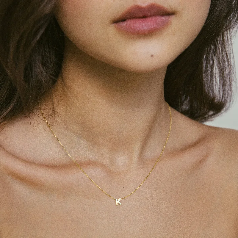 diamond necklaces for women -Centered Mini Initial Necklace, Solid 18k Gold