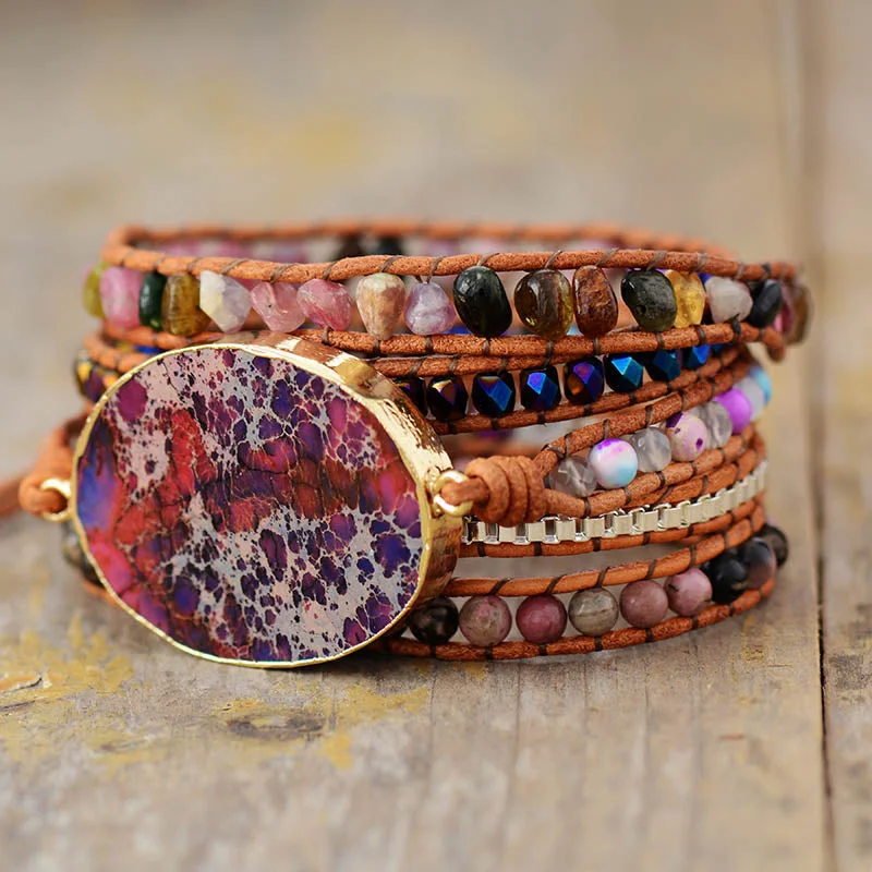 bridesmaid bangles for women -Boho Jasper Wrap Bracelet