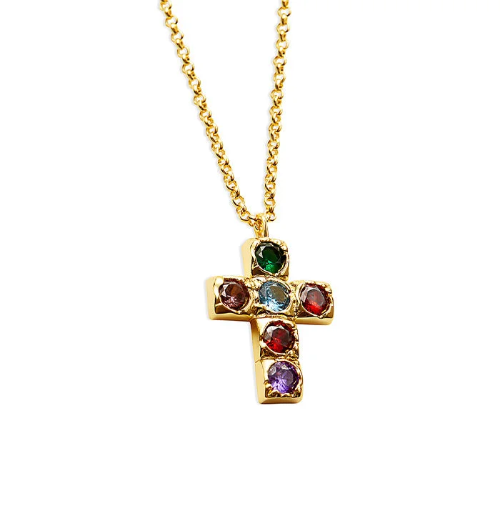 chunky necklaces for women -THE MULTICOLOR LARGE BEZEL CROSS