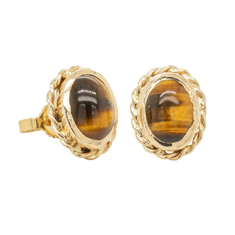 fashion-forward earrings for women -Deja Vu 10ct Yellow Gold Tiger's Eye Earrings