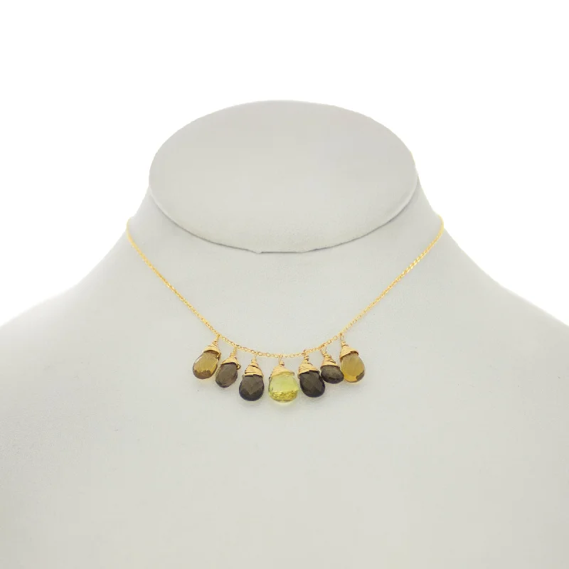 designer name necklaces for women -Olivine - Lemon Topaz, Whiskey Topaz, Citrine Drops Dangle Necklace