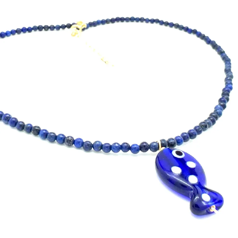 women’s heart necklaces -LAPIS FISH DROP NECKLACE