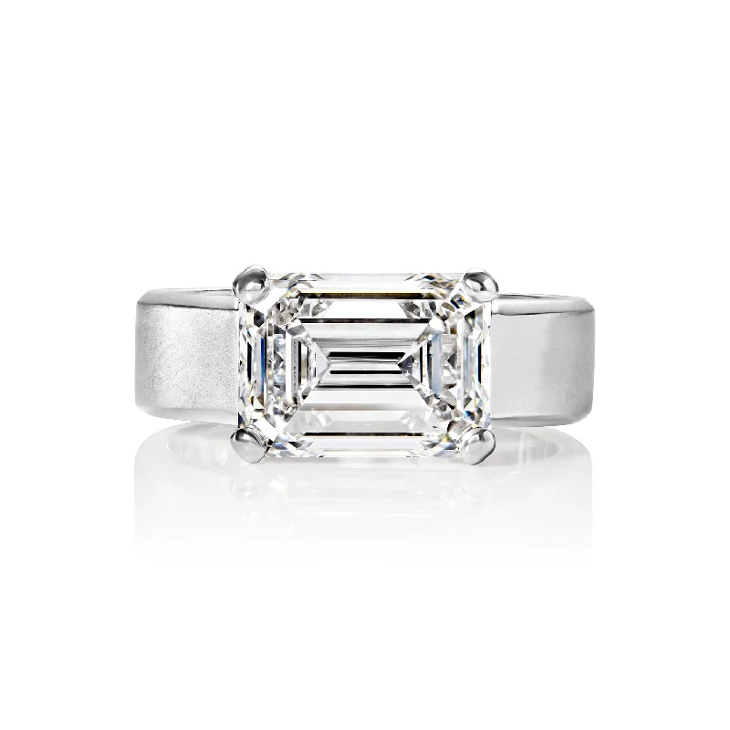 cocktail rings for women -Leokadia 7 Carat F VS1 Emerald Cut Diamond Solitaire Engagement Ring in Platinum