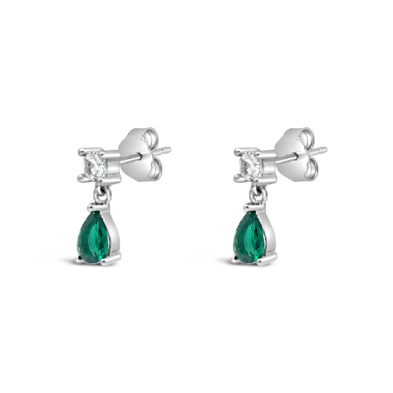 romantic earrings for women -DROPPING PEAR STONE STUD SILVER EARRING