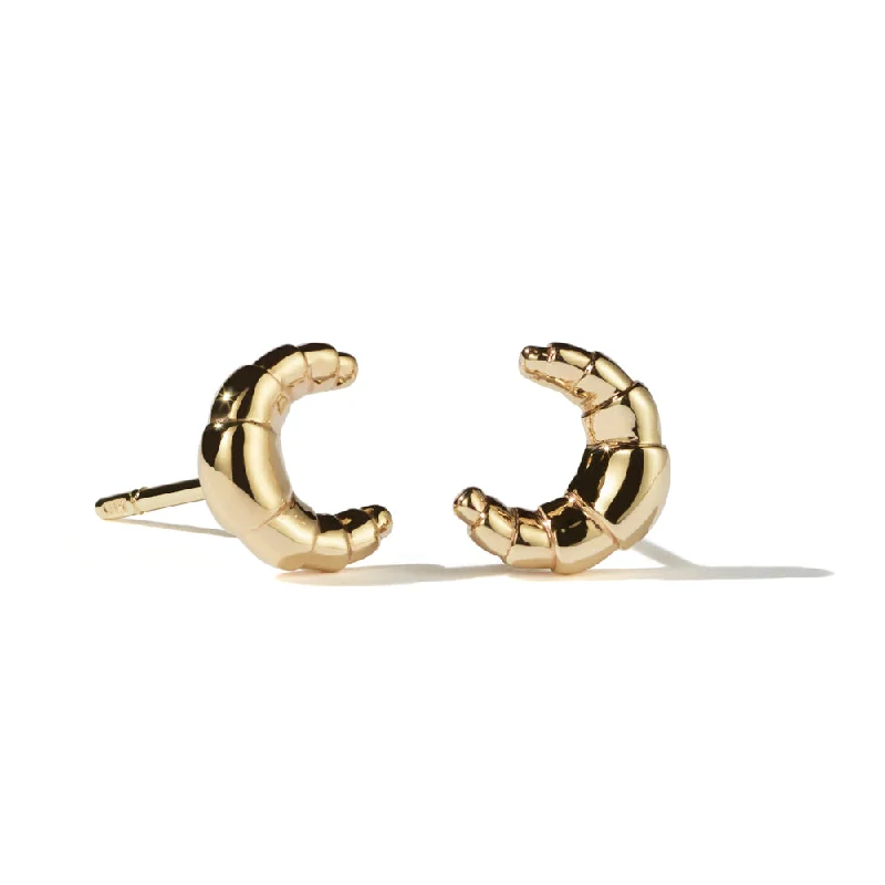 fancy earrings for women -Meadowlark Croissant Stud Earrings - Gold Plated