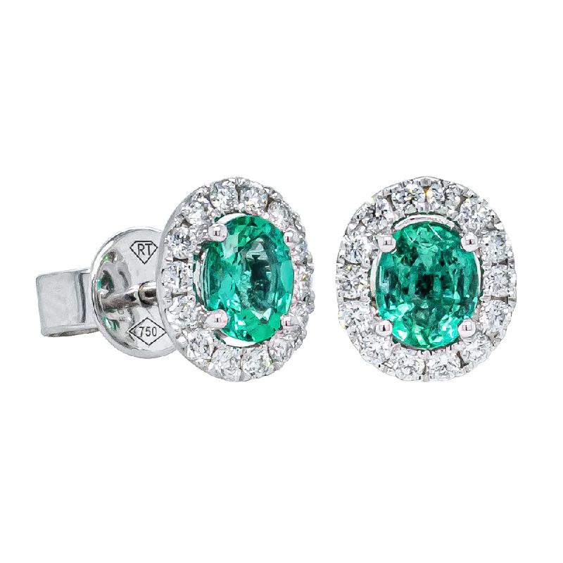 women’s sterling silver earrings -18ct White Gold .67ct Emerald & Diamond Earrings