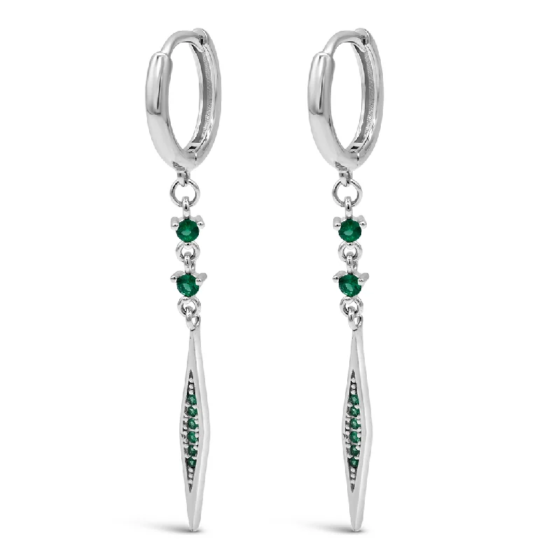 women’s huggie earrings -GREEN LINKED LOOP &HOOP SILVER EARRING