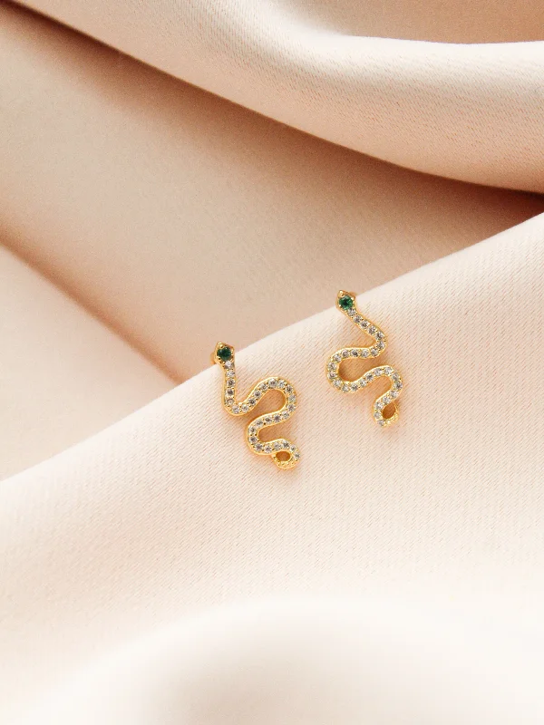 gold drop earrings for women -Riley Snake Earrings