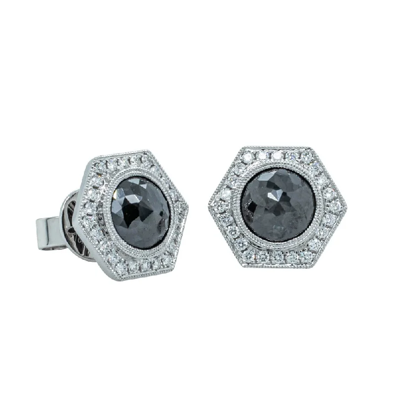 silver dangling earrings -18ct White Gold 2.46ct Black Diamond Halo Stud Earrings