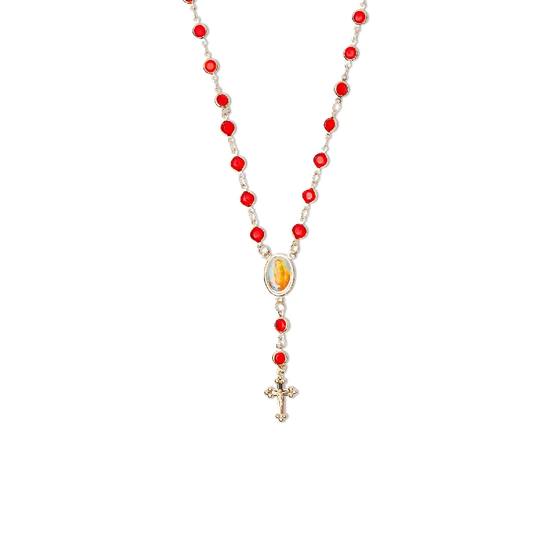 gemstone pendant necklaces for women -THE RED STONE ROSARY NECKLACE