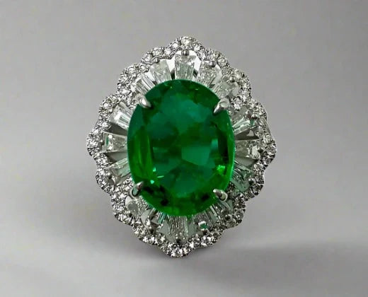 large gemstone rings for women -Mikayla 5 Carats Oval Cut Emerald Gemstone Ring in 18K White Gold By Mike Nekta NYC