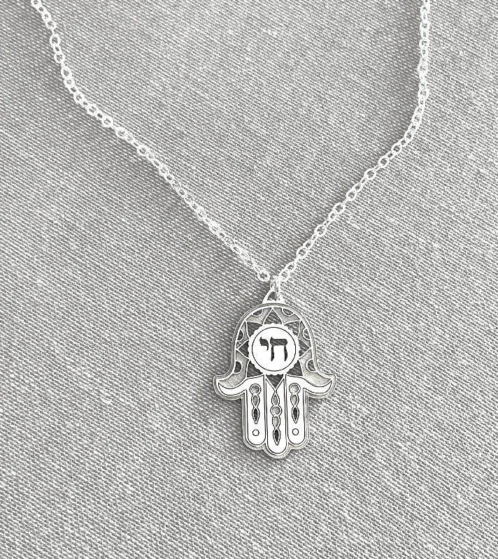 elegant pendant necklaces for women -Fortuna Chai Hamsa Necklace