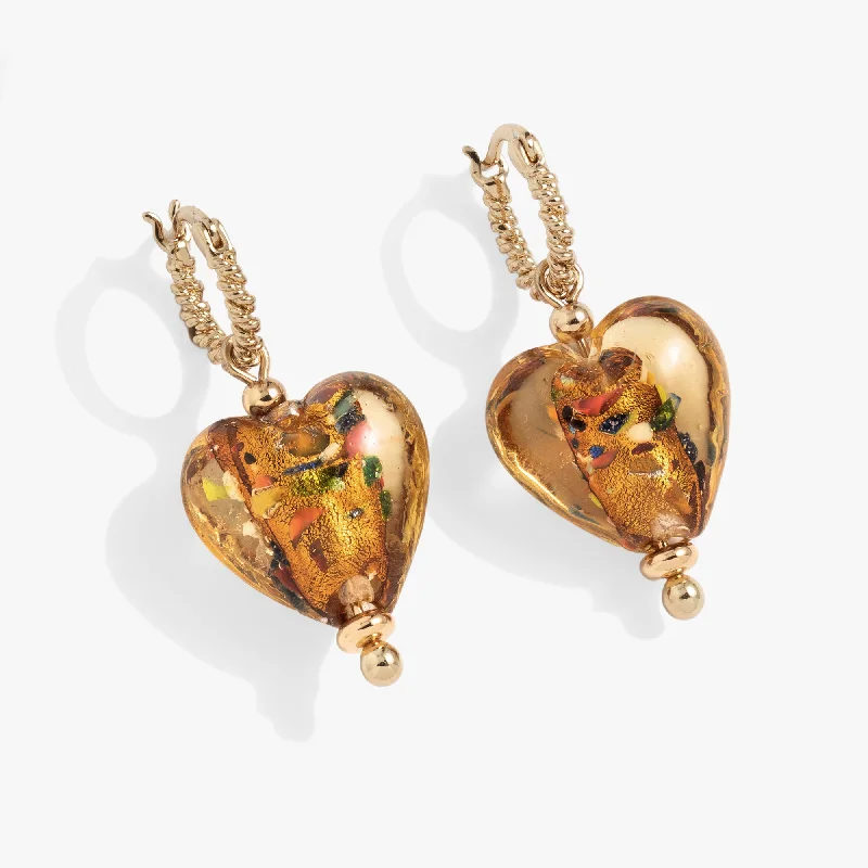 crystal drop earrings -Murano Beads Heart Drop Huggie Earring