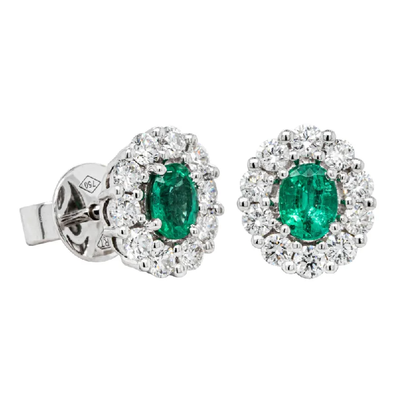 long earrings for women -18ct White Gold .51ct Emerald & Diamond Earrings