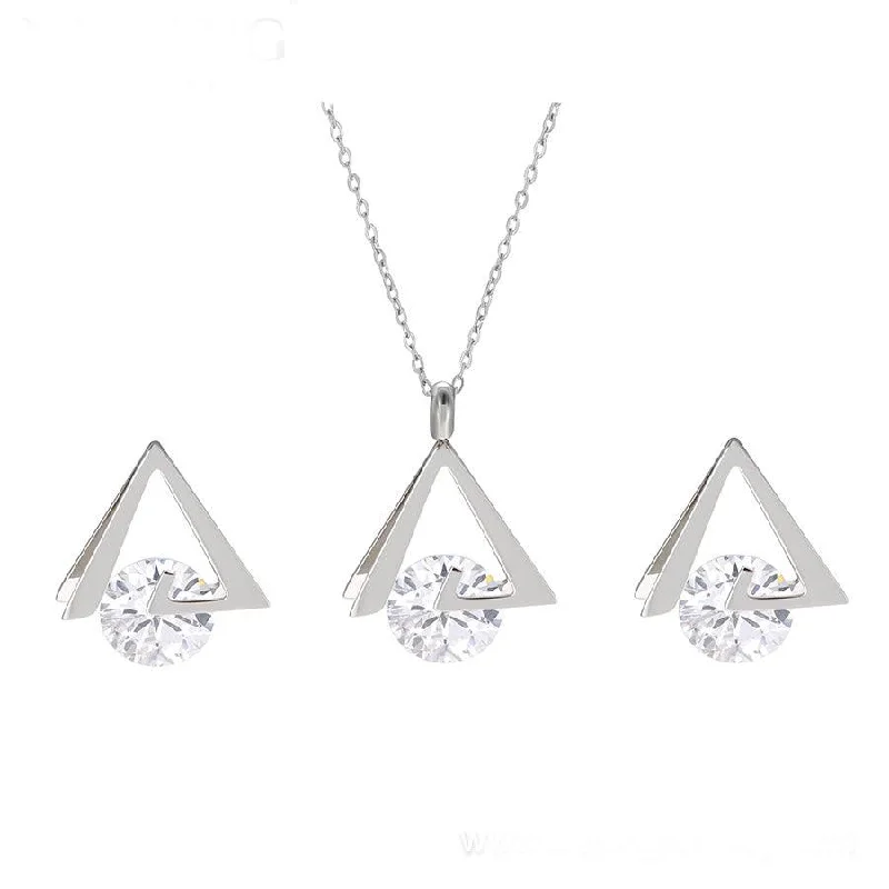 women’s engagement necklaces -Delta Solitaire Pendant Set (Stainless Steel)