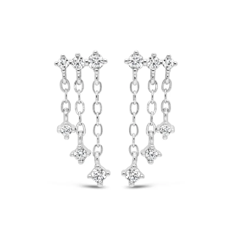 women’s vintage earrings -DROPPING ROUND STONED STUD SILVER EARRING