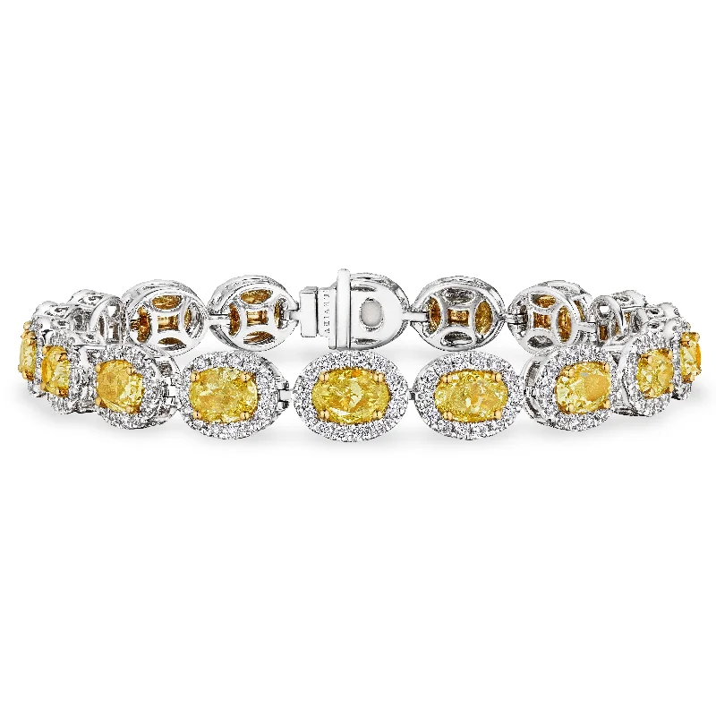 silver bracelets for women -Round Shape Fancy Yellow Diamond Bracelet, 14 CT