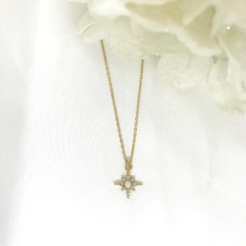 bridal necklaces for women -18k/925 Vermeil Starburst Necklace with Opal and CZ Stone