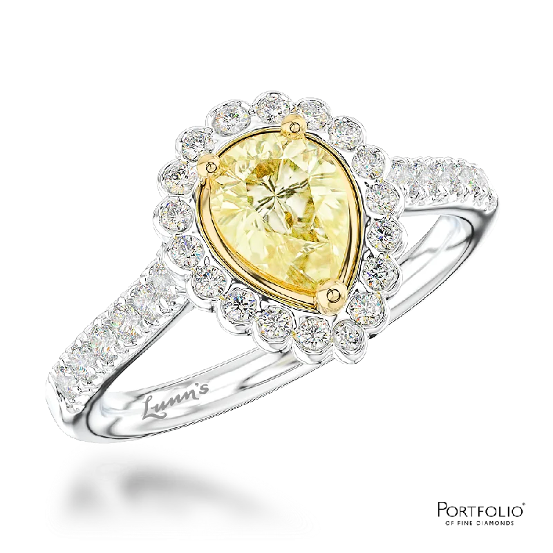 women’s engagement rings sets -Cluster 1.01ct Fancy Intense Yellow SI1 Yellow Diamond Platinum/Yellow Ring