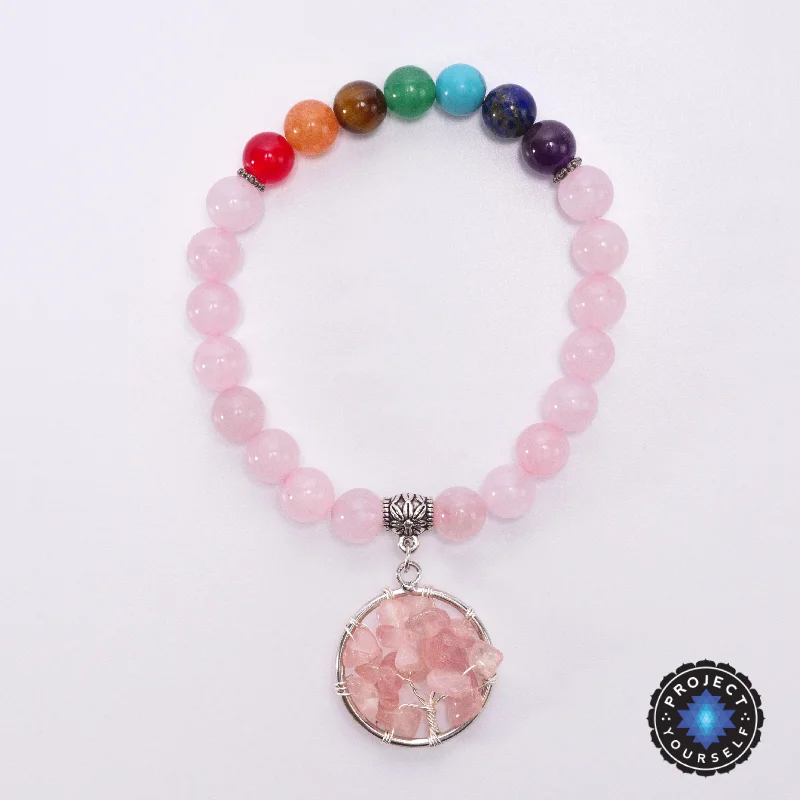 fashionable cuffs for women -Rose Quartz 7 Chakra Healing Bracelet