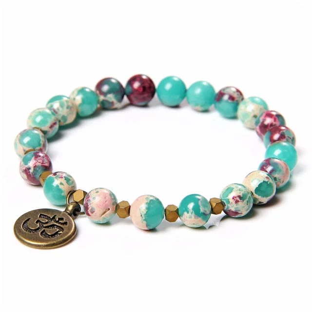 wide bangles for women -Om Charm Larderite Beaded Bracelet