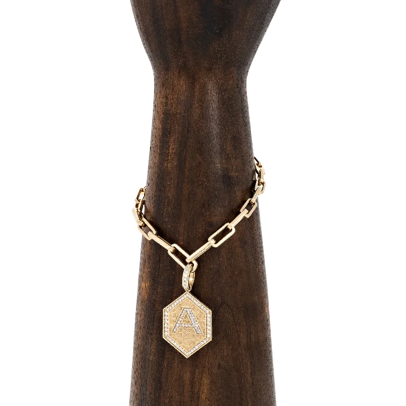 women’s woven bracelets -PAVE INITIAL GEOMETRIC HEXAGON CHARM + GRADUATED RECTANGLE LINK BRACELET