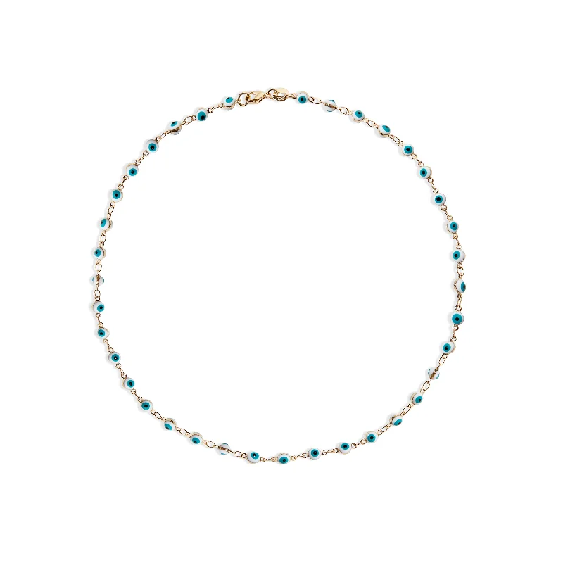 women’s layered gold necklaces -THE BLUE & WHITE EVIL EYE LINK NECKLACE