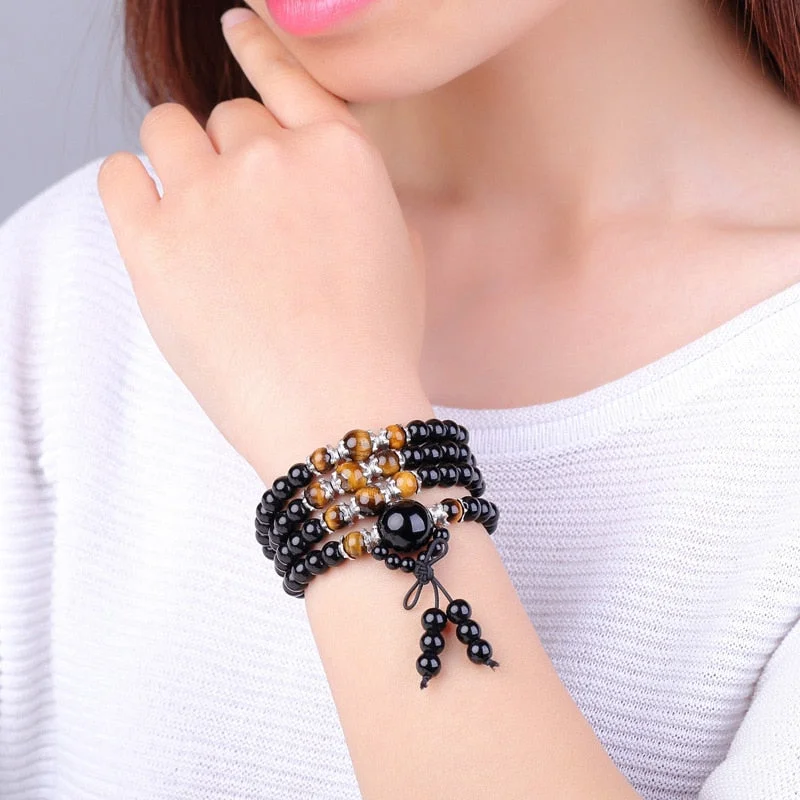 adjustable bangles for women -108 Prayer Obsidian Beads Mala Bracelet