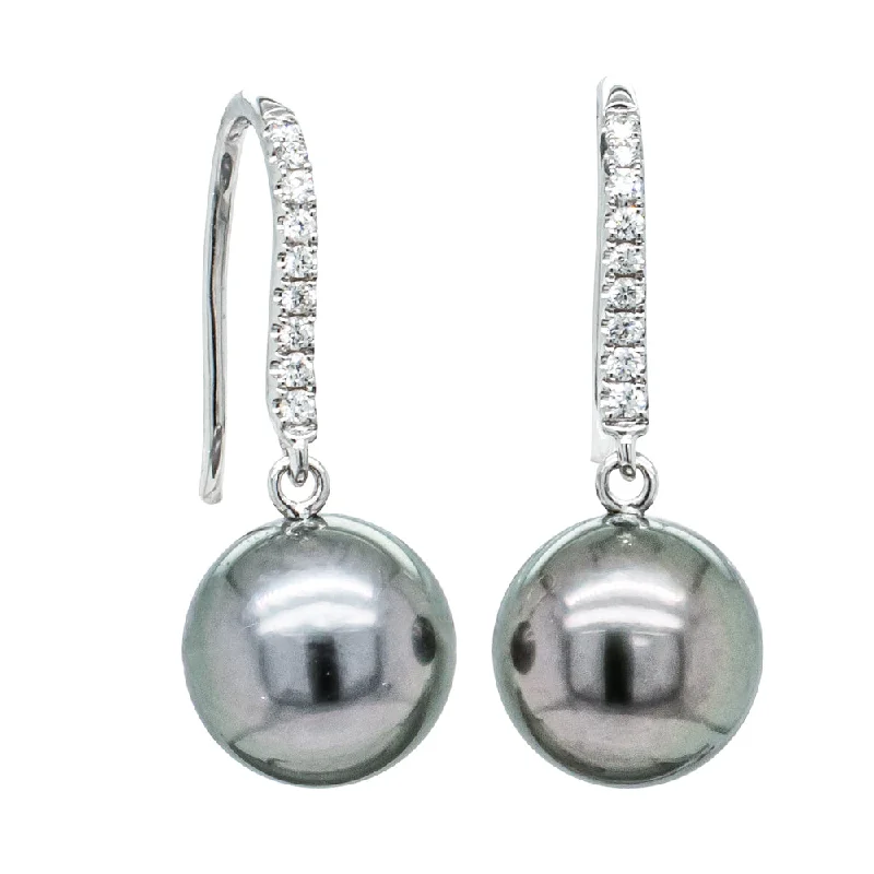 sterling silver hoop earrings -18ct White Gold Tahitian Black Pearl & Diamond Drop Earrings