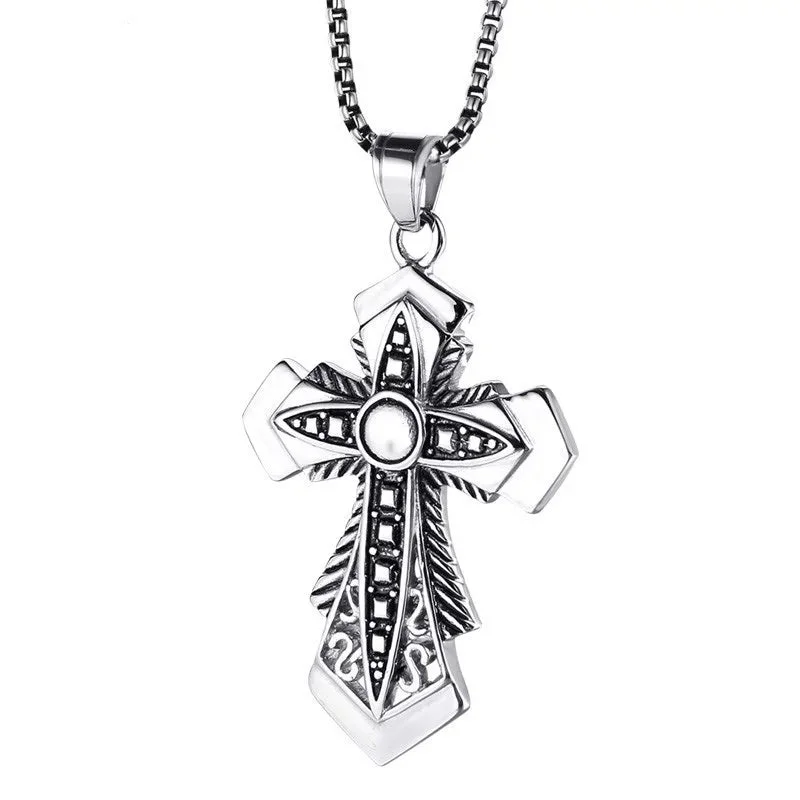 vintage style necklaces for women -Stainless Steel Vintage Cross Necklace