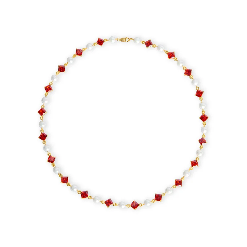 personalized birthstone necklaces for women -The Ruby Pearl Necklace