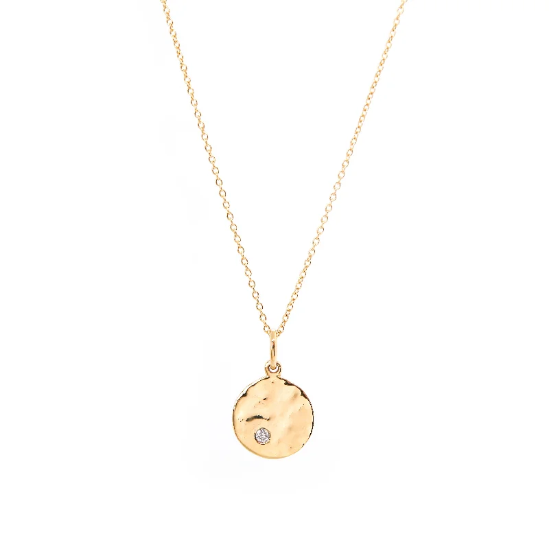 trendy choker necklaces for women -Mini Disc with Diamond Pendant Necklace, Solid Gold