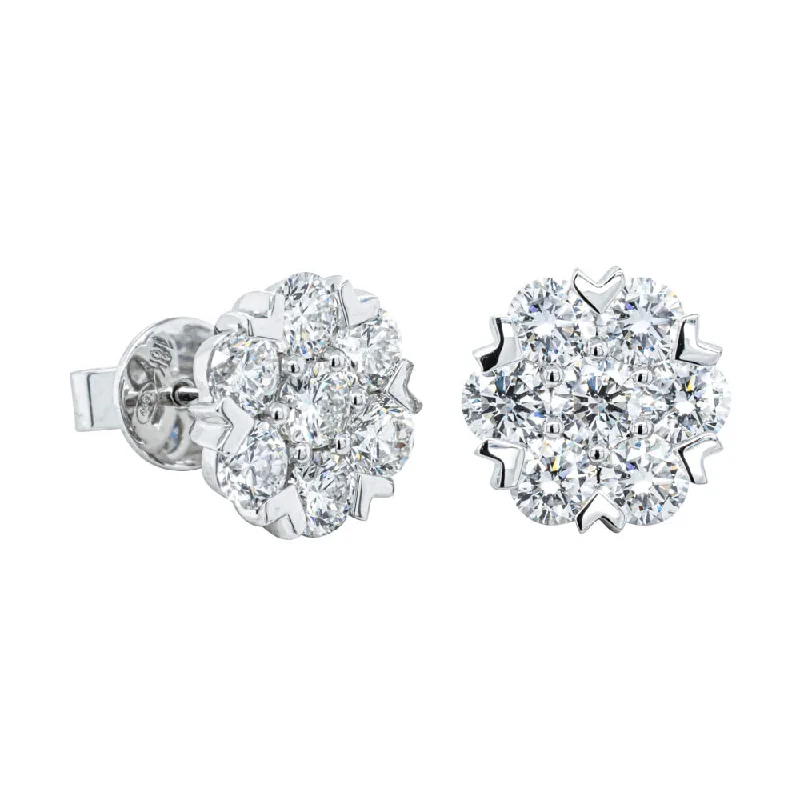 geometric earrings for women -18ct White Gold 3.01ct Diamond Lotus Stud Earrings