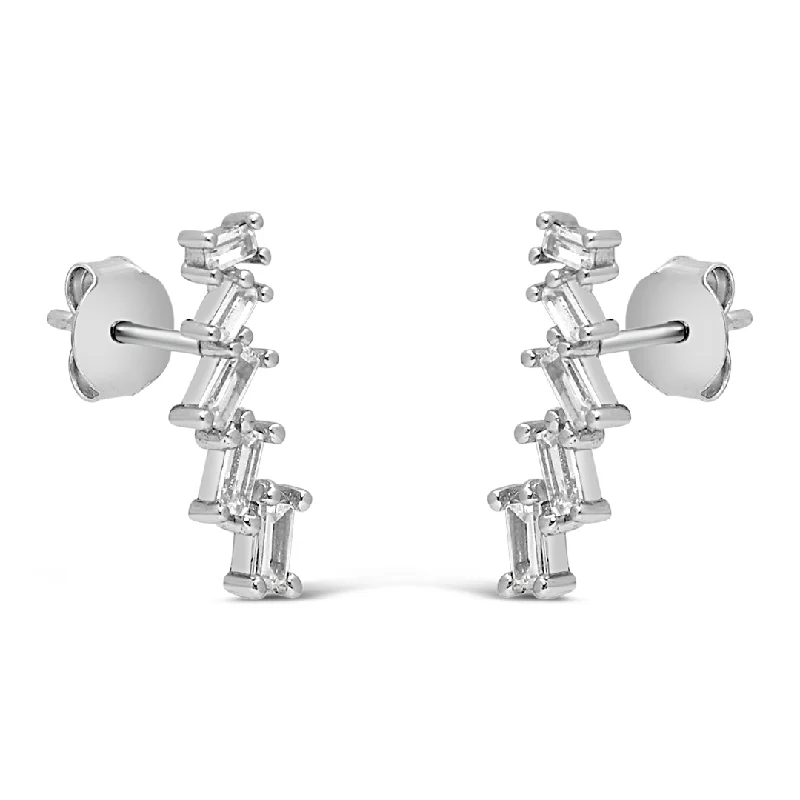 silver hoop earrings for women -MESSY BAGUETTE STUD SILVER EARRING