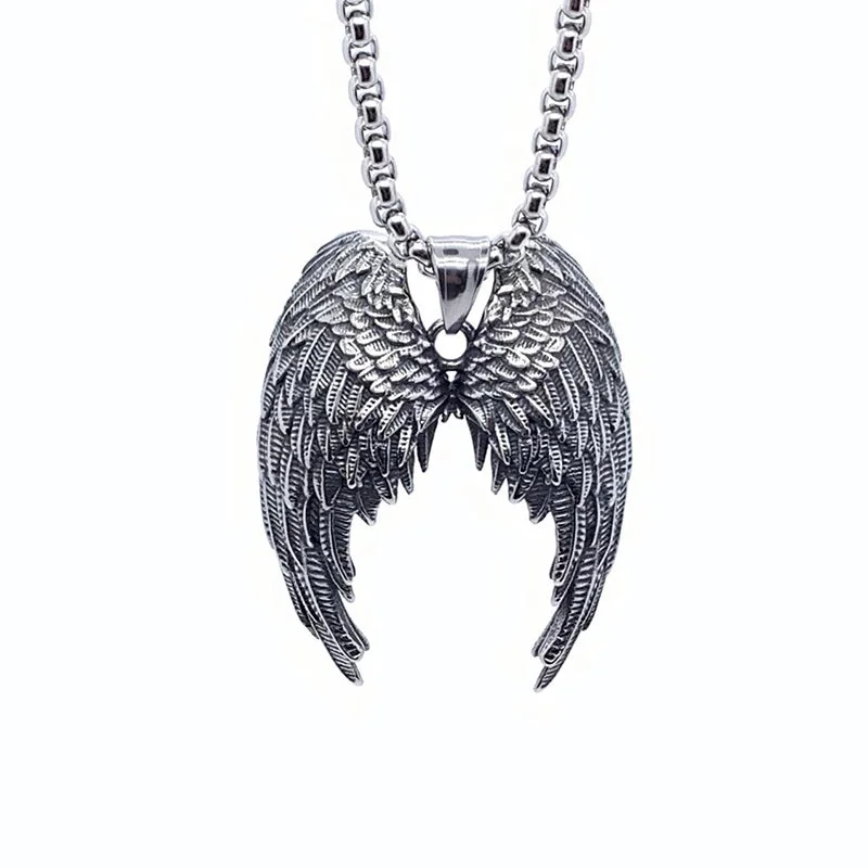 celestial necklaces for women -Stainless Steel Protecting Angel Wings  Pendant Necklace